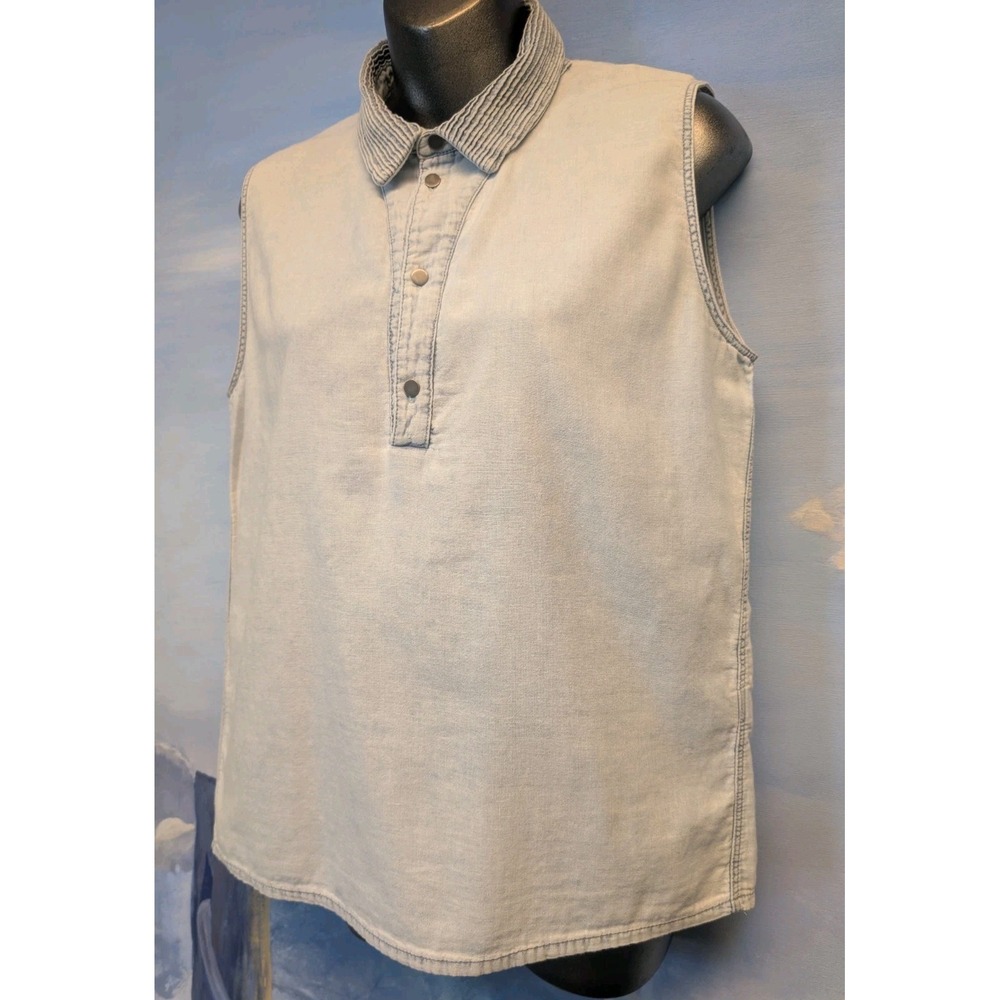 Theyskens Theory M Sleeveless Chambray Collared Top